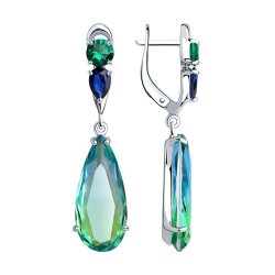 Cercei Suspendați din argint  cu pietre Cubic Zirconia Verde, Cubic Zirconia Albastru și Sital verde (sint.)