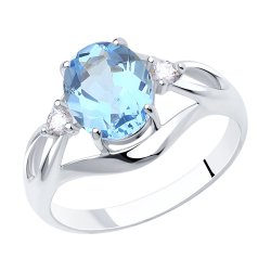 Inel din argint  cu pietre Cubic Zirconia Incolor, Topaz albastru