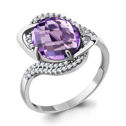 Inel din aur alb cu pietre Cubic Zirconia Incolor, Ametist