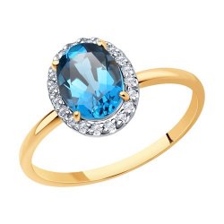 Inel din aur roșu cu pietre Cubic Zirconia Incolor, Topaz London