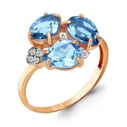 Inel din aur roșu cu pietre Cubic Zirconia Incolor, Topaz Swiss