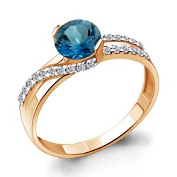 Inel din aur roșu cu pietre Cubic Zirconia Incolor, Topaz London