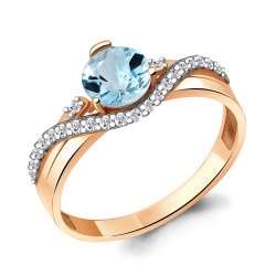 Inel din aur roșu cu pietre Cubic Zirconia Incolor, Topaz albastru