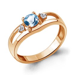 Inel din aur roșu cu pietre Cubic Zirconia Incolor, Topaz Swiss