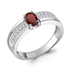 Inel din aur alb cu pietre Cubic Zirconia Incolor, Granat