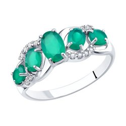 Inel din argint  cu pietre Cubic Zirconia Incolor, Agat verde