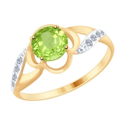 Inel din aur roșu cu pietre Cubic Zirconia Incolor, Crisolit