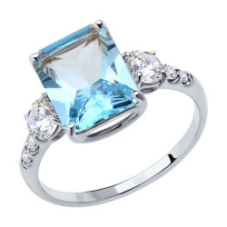 Inel din aur roșu cu pietre Cubic Zirconia Incolor, Topaz albastru