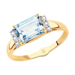 Inel din aur roșu cu pietre Cubic Zirconia Incolor, Topaz albastru