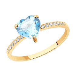 Inel din aur roșu cu pietre Cubic Zirconia Incolor, Topaz albastru