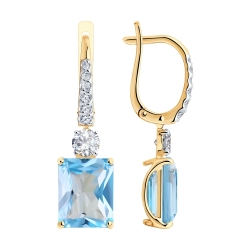 Cercei Suspendați din aur roșu cu pietre Cubic Zirconia Incolor, Topaz albastru