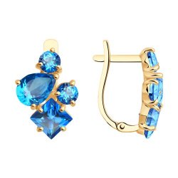 Серьги из красного золота с камнями Топаз Swarovski голубой