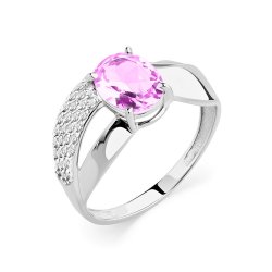 Inel din aur alb cu pietre Cubic Zirconia Incolor, Ametist