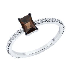 Inel din argint  cu pietre Cubic Zirconia Incolor, Cuarț fumuriu