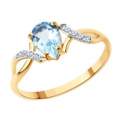 Inel din aur roșu cu pietre Cubic Zirconia Incolor, Topaz albastru