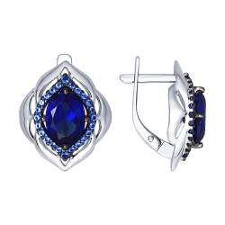 Cercei din argint  cu pietre Cubic Zirconia Albastru Safir, Corindon