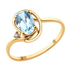 Inel din aur roșu cu pietre Cubic Zirconia Incolor, Topaz albastru