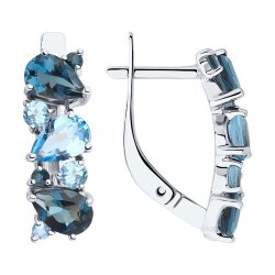 Cercei din aur alb cu pietre Cubic Zirconia Albastru Safir, Topaz London și Topaz Swiss