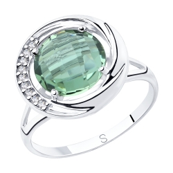 Inel din argint  cu pietre Cubic Zirconia Incolor, Cuart Verde (sint.)