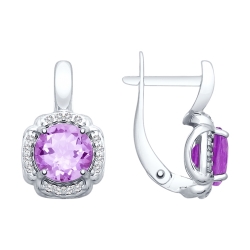 Cercei din argint  cu pietre Cubic Zirconia Incolor, Ametist