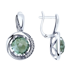 Cercei din argint  cu pietre Cubic Zirconia Incolor, Cuart Verde (sint.)