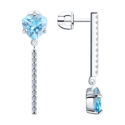 Cercei Pusete din argint  cu pietre Cubic Zirconia Incolor, Topaz albastru