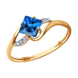 Inel din aur roșu cu pietre Cubic Zirconia Incolor, Topaz Swarovski Albastru