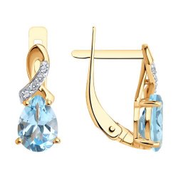 Cercei din aur roșu cu pietre Cubic Zirconia Incolor, Topaz albastru