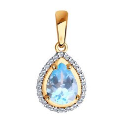 Pandantiv din aur roșu cu pietre Cubic Zirconia Incolor, Topaz albastru