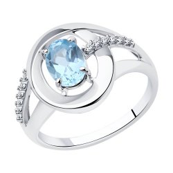 Inel din argint  cu pietre Cubic Zirconia Incolor, Topaz albastru