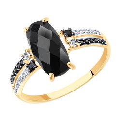 Inel din aur roșu cu pietre Cubic Zirconia Incolor, Cubic Zirconia Negru și Agat negru