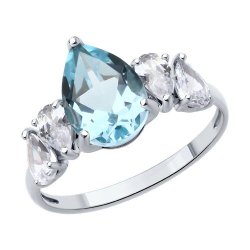 Inel din argint  cu pietre Cubic Zirconia Incolor, Topaz albastru