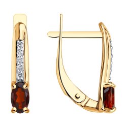 Серьги из красного золота с камнями Фианит, Гранат