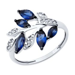 Inel din argint  cu pietre Cubic Zirconia Incolor, Cubic Zirconia Albastru Safir