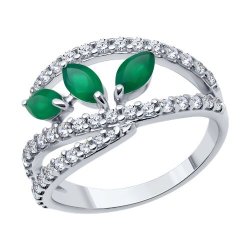 Inel din argint  cu pietre Cubic Zirconia Incolor, Agat verde