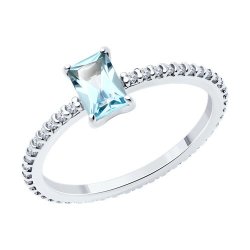 Inel din argint  cu pietre Cubic Zirconia Incolor, Topaz albastru