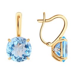 Cercei din aur roșu cu pietre Cubic Zirconia Incolor, Topaz albastru