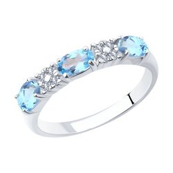 Inel din argint  cu pietre Cubic Zirconia Incolor, Topaz albastru