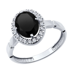 Inel din aur alb cu pietre Cubic Zirconia Incolor, Agat negru