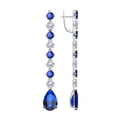 Cercei Suspendați din argint  cu pietre Cubic Zirconia Incolor, Cubic Zirconia Albastru Safir