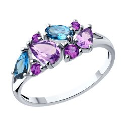 Inel din argint  cu pietre Cubic Zirconia Liliachiu, Ametist și Topaz London