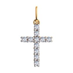 Cruce din aur roșu cu pietre Cubic Zirconia Incolor