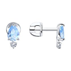 Cercei Pusete din argint  cu pietre Cubic Zirconia Incolor, Cubic Zirconia Albastru