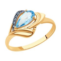 Inel din aur roșu cu pietre Cubic Zirconia Albastru Safir, Topaz Swiss