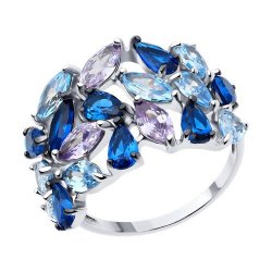 Inel din argint  cu pietre Cubic Zirconia Albastru, Cubic Zirconia Albastru Safir și Cubic Zirconia Liliachiu