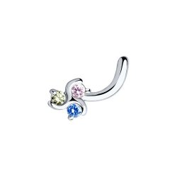 Piercing din argint  cu pietre Cubic Zirconia Liliachiu, Cubic Zirconia Albastru și Cubic Zirconia Verde