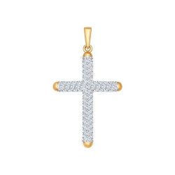 Cruce din aur roșu cu pietre Cubic Zirconia Incolor