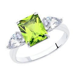 Inel din argint  cu pietre Cubic Zirconia Incolor, Sital verde (sint.)