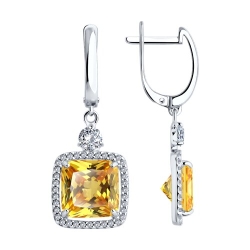 Cercei Suspendați din argint  cu pietre Cubic Zirconia Incolor, Cubic Zirconia Galben