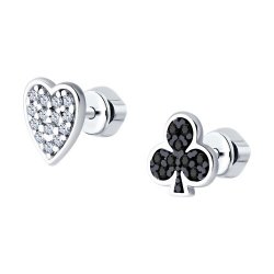 Cercei Pusete din argint  cu pietre Cubic Zirconia Incolor, Cubic Zirconia Negru